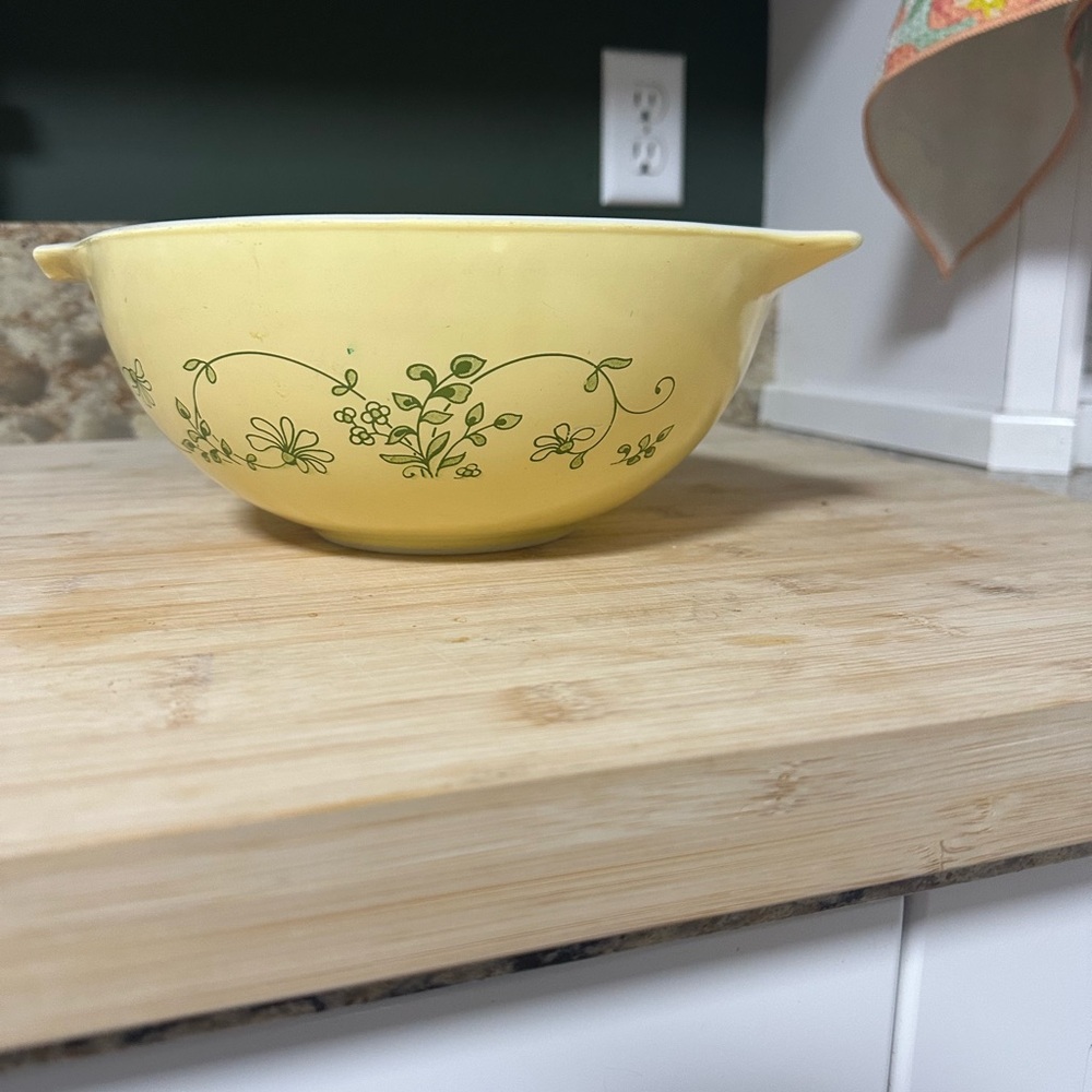 Pyrex Yellow Bowl with Green Floral Pattern